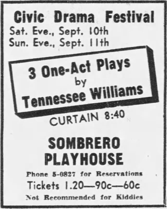 3 Tennessee Williams One-Acts ad